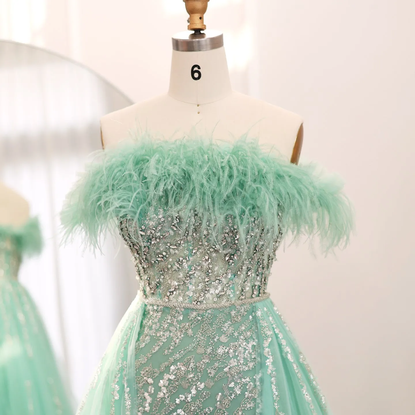 Luxury Feathers Lilac Evening Dress with Overskirt SS252