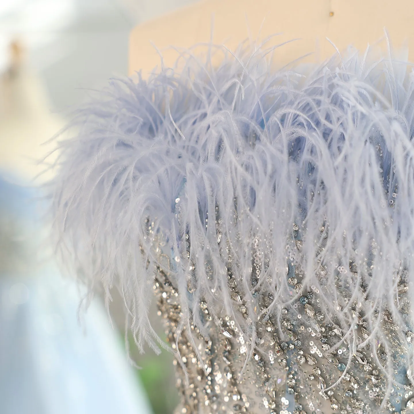 Luxury Feathers Lilac Evening Dress with Overskirt SS252