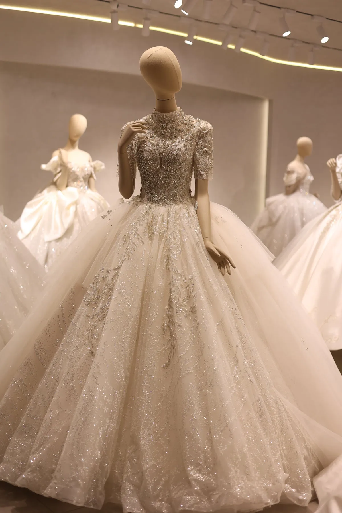 Luxury High Neck Crystal Ball Gown Wedding Dress RS039