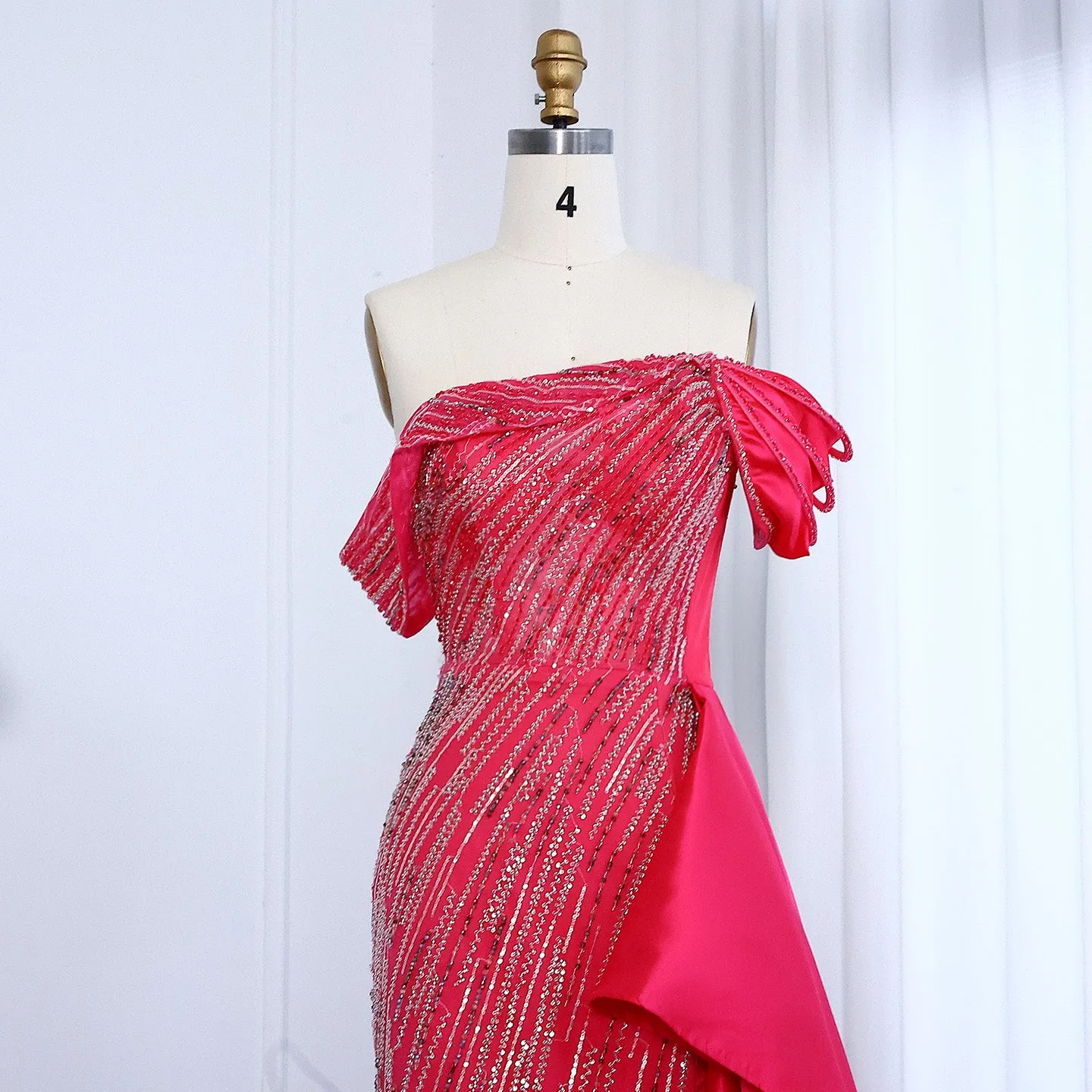Luxury Lilac Off Shoulder Evening Dress with Overskirt SS028