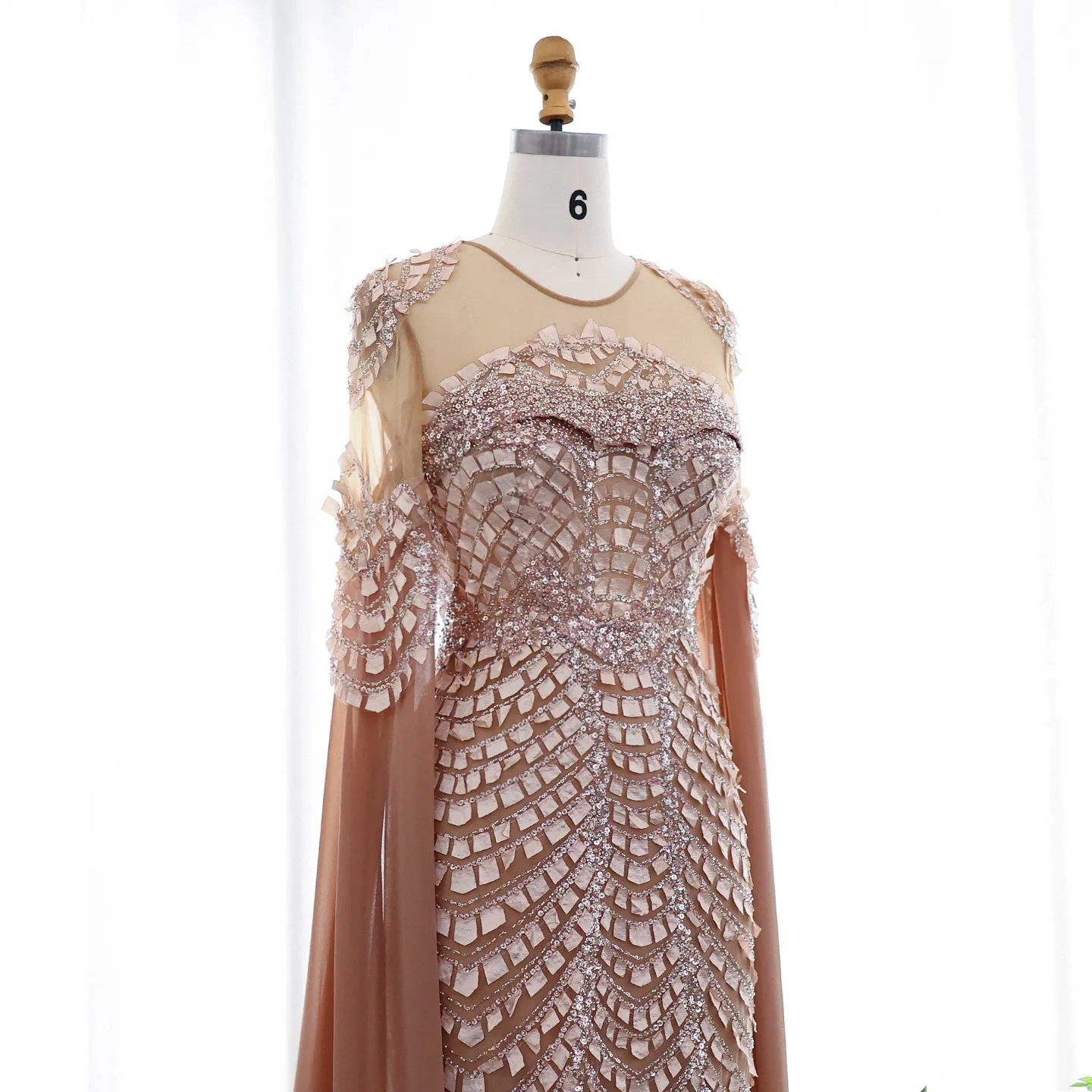 Luxury Orange Mermaid Evening Dress with Cape Sleeves SS002