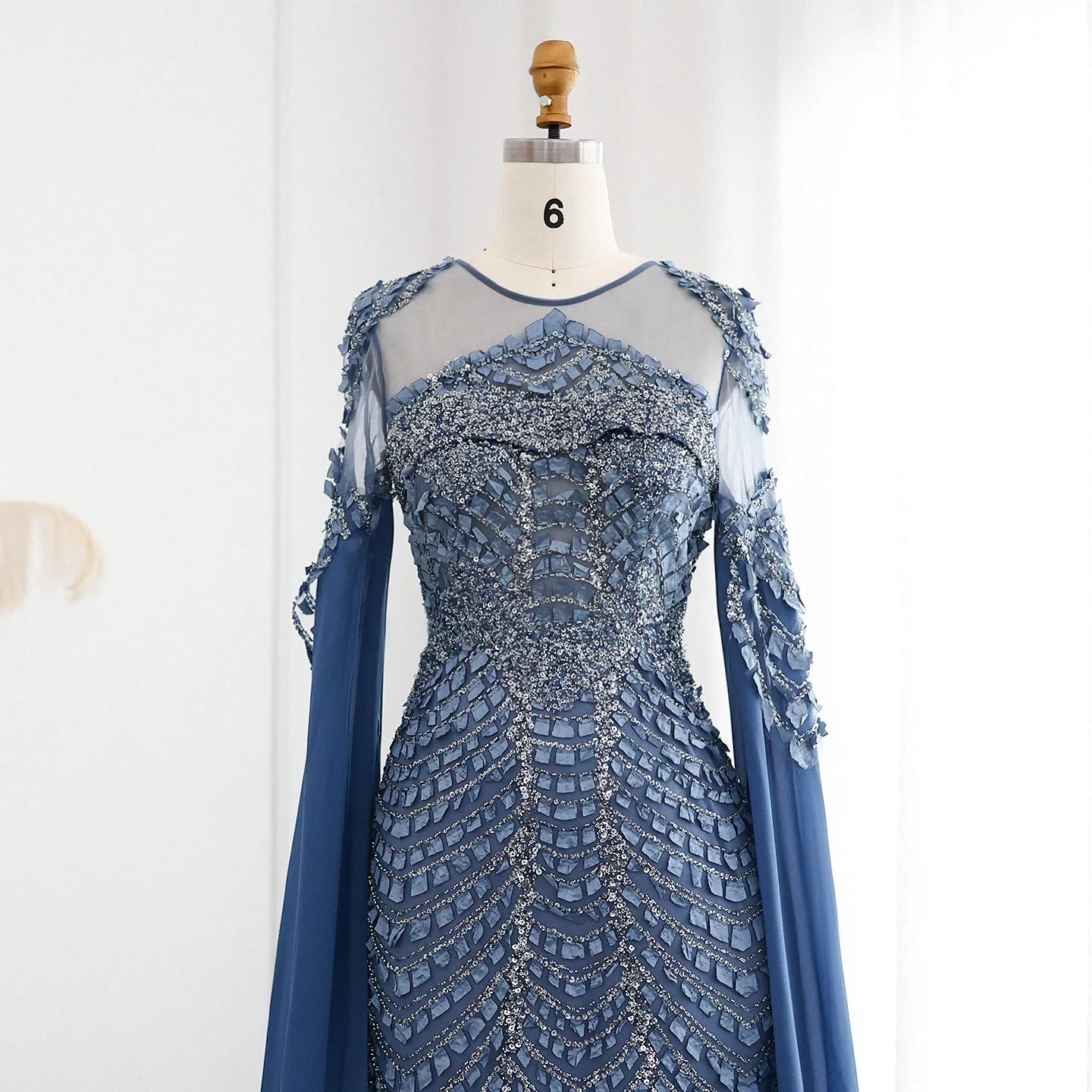Luxury Orange Mermaid Evening Dress with Cape Sleeves SS002