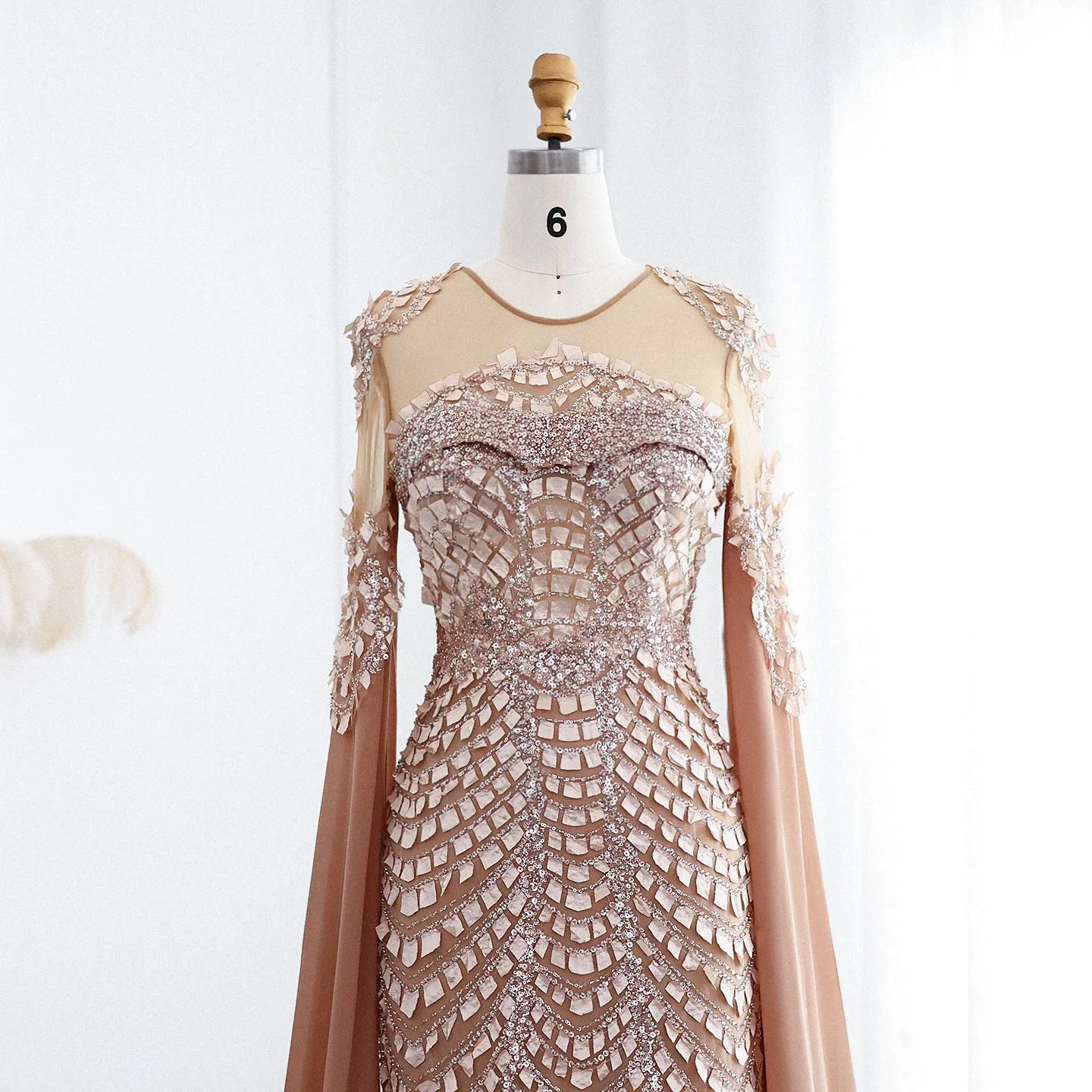 Luxury Orange Mermaid Evening Dress with Cape Sleeves SS002