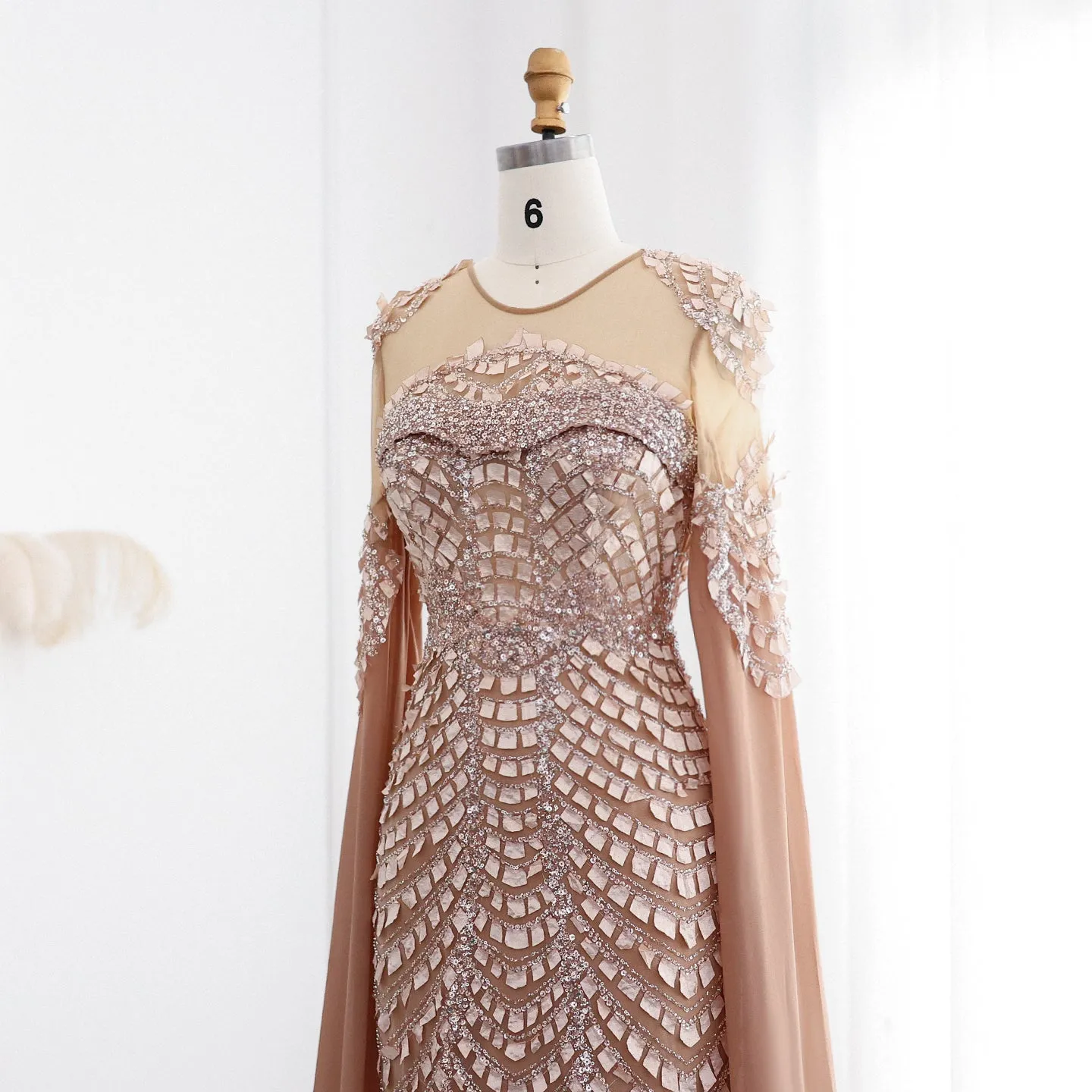 Luxury Orange Mermaid Evening Dress with Cape Sleeves SS002