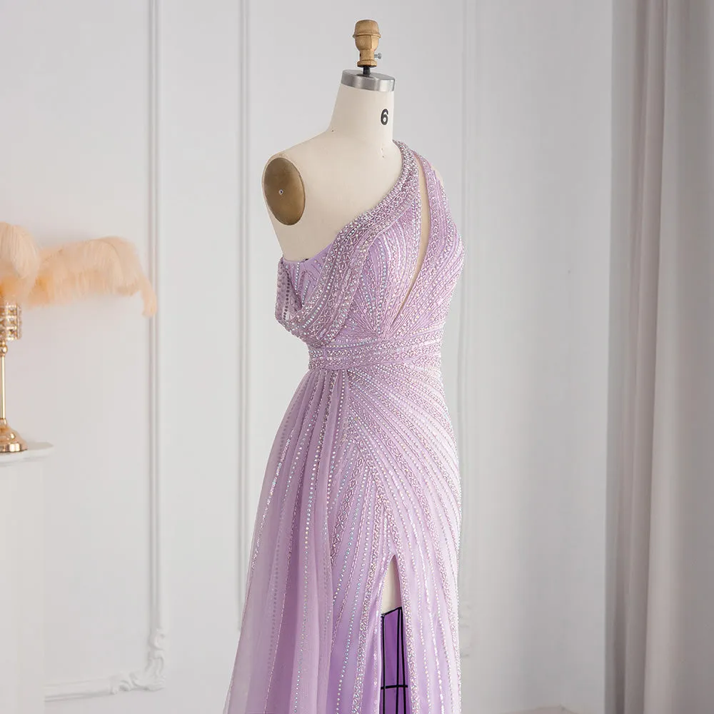 Luxury Pink One Shoulder Evening Dress with Overskirt SS337