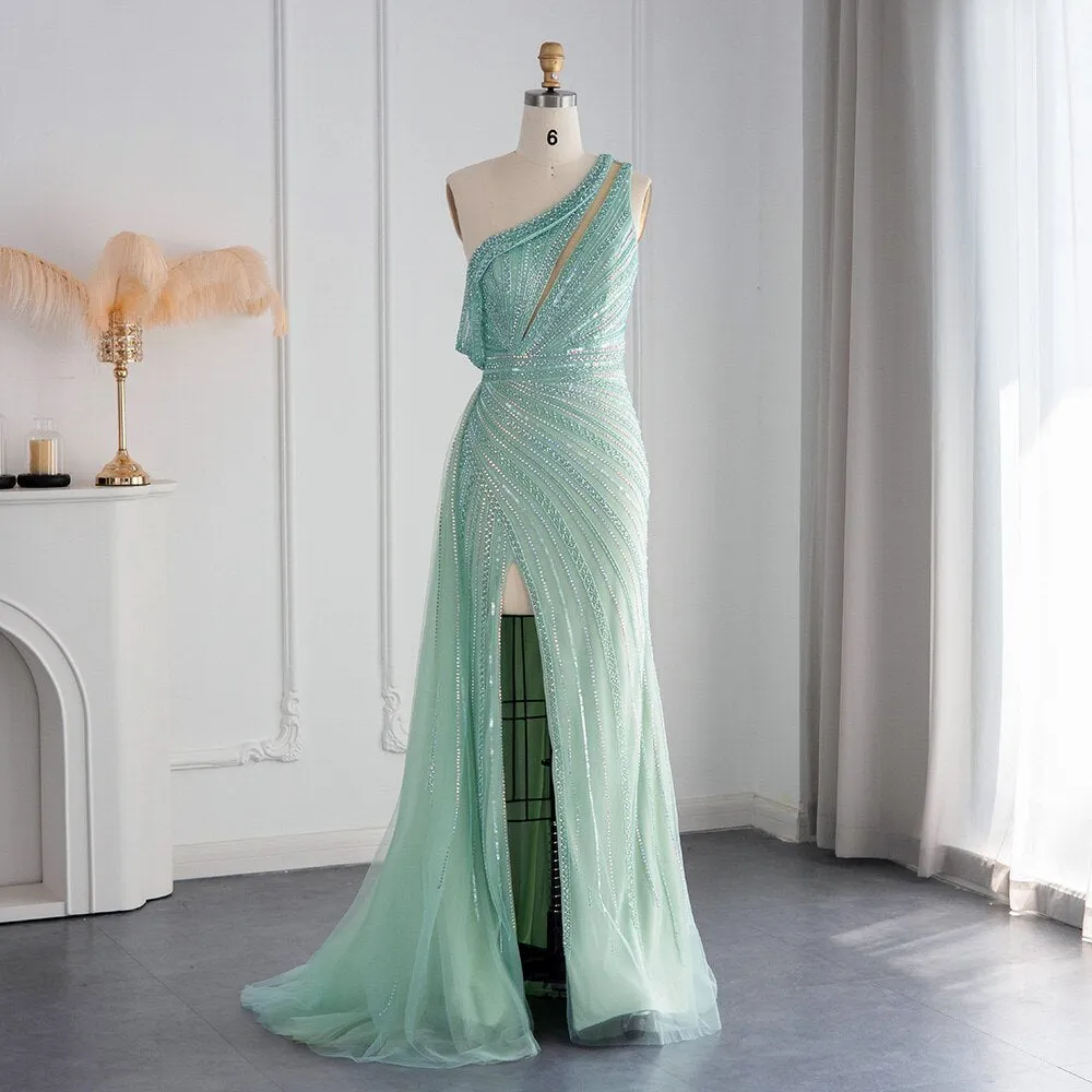Luxury Pink One Shoulder Evening Dress with Overskirt SS337