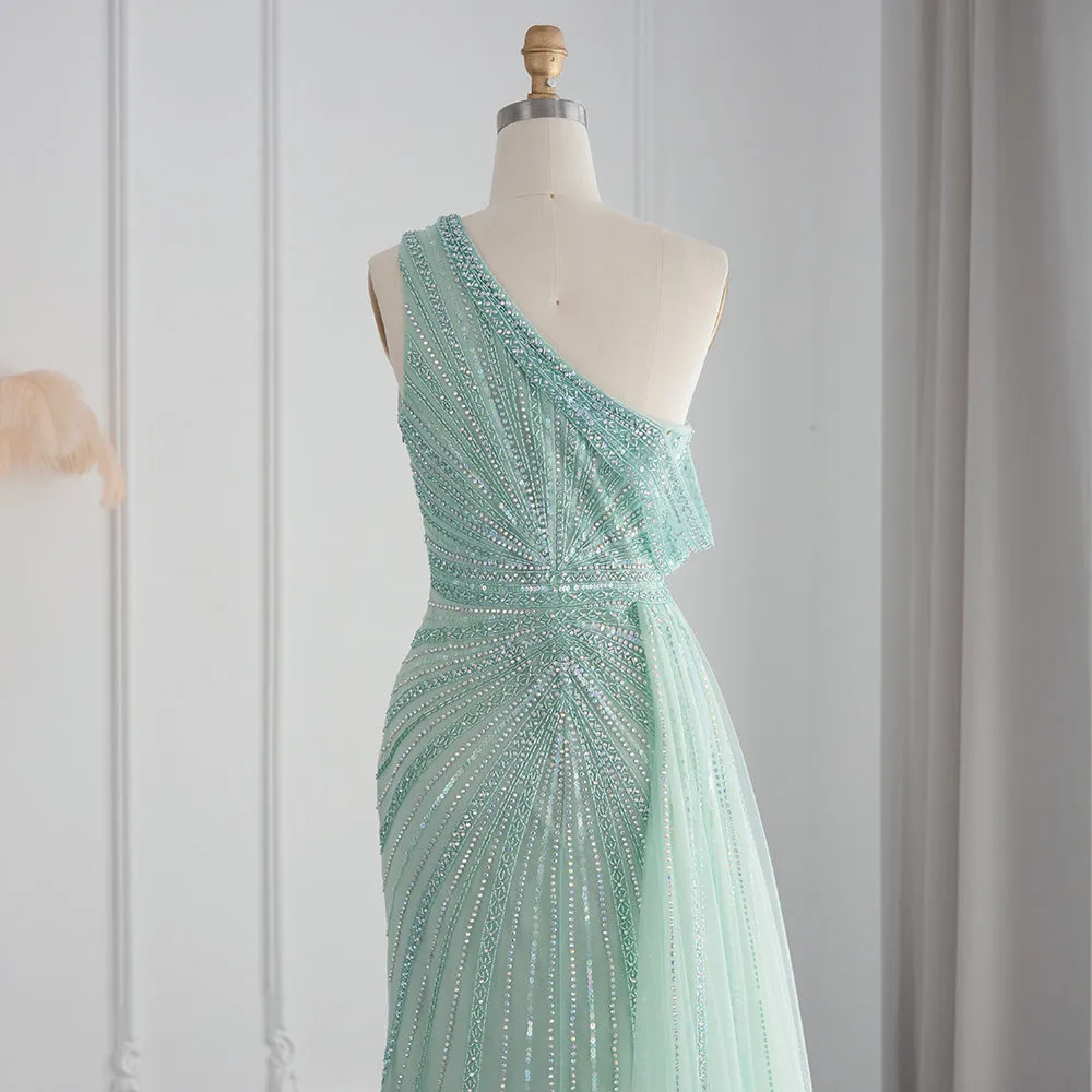 Luxury Pink One Shoulder Evening Dress with Overskirt SS337