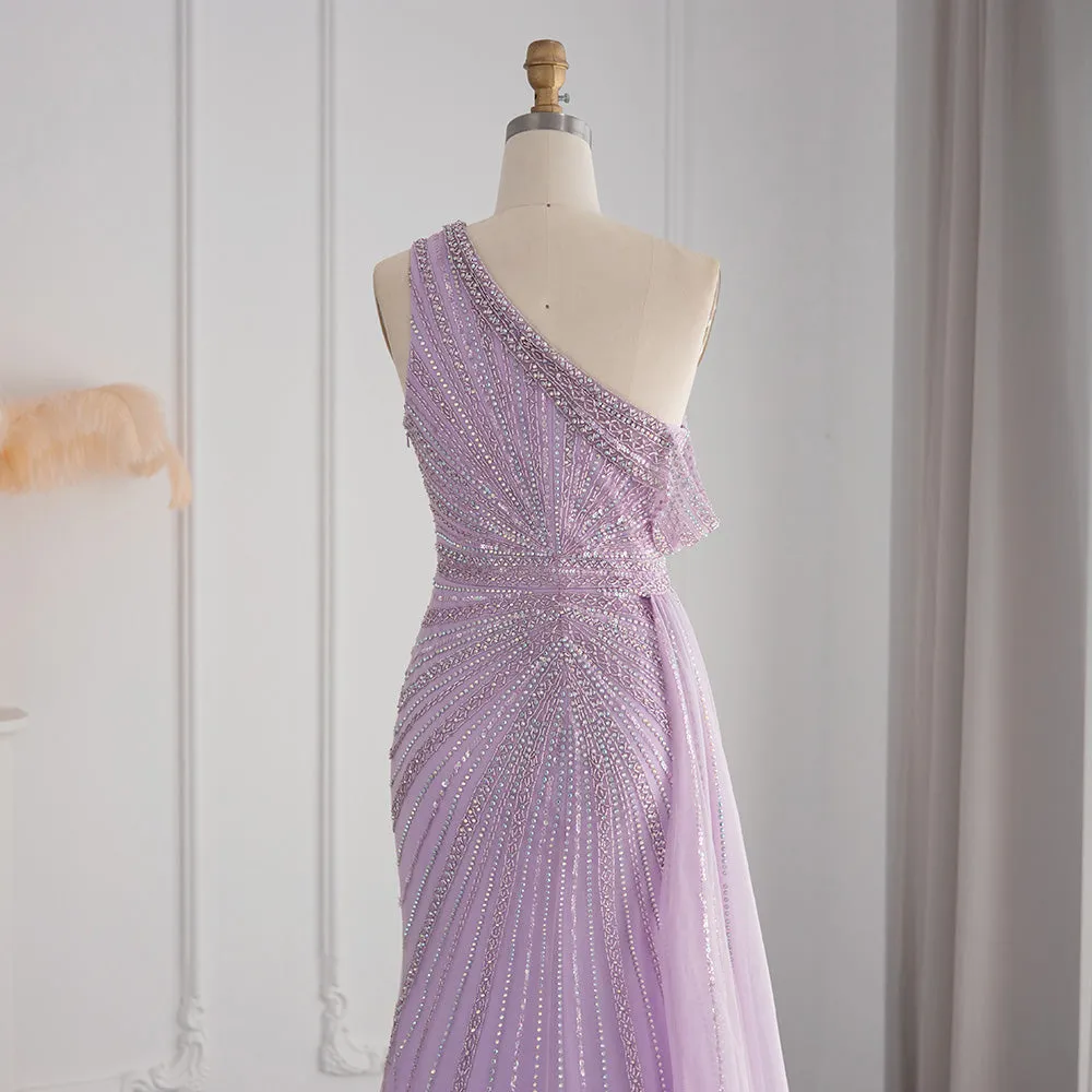 Luxury Pink One Shoulder Evening Dress with Overskirt SS337