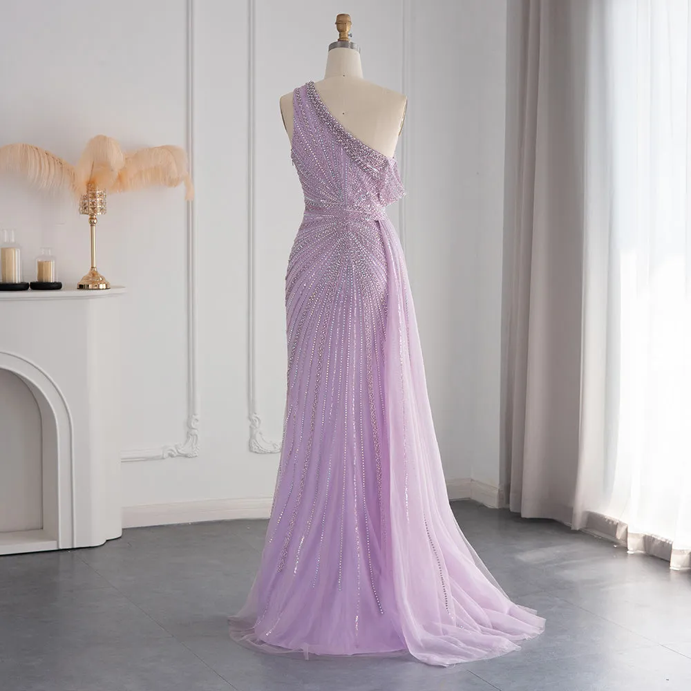 Luxury Pink One Shoulder Evening Dress with Overskirt SS337