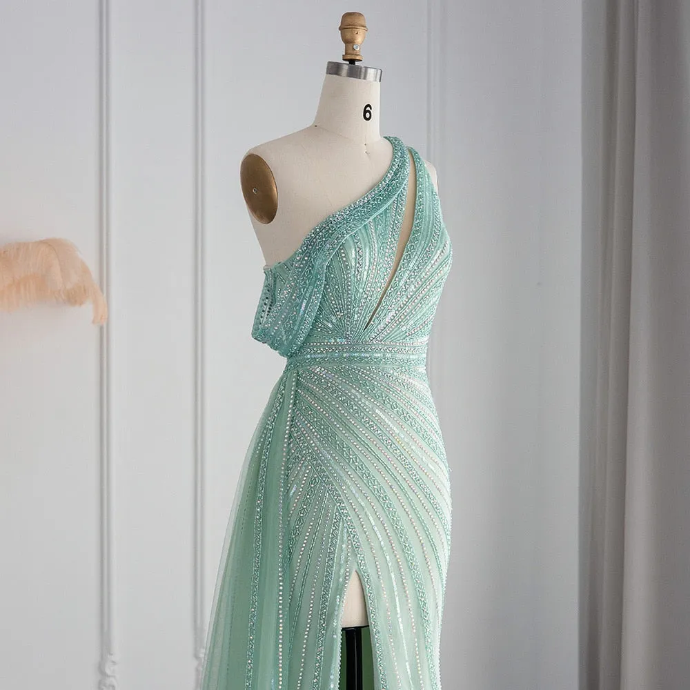 Luxury Pink One Shoulder Evening Dress with Overskirt SS337