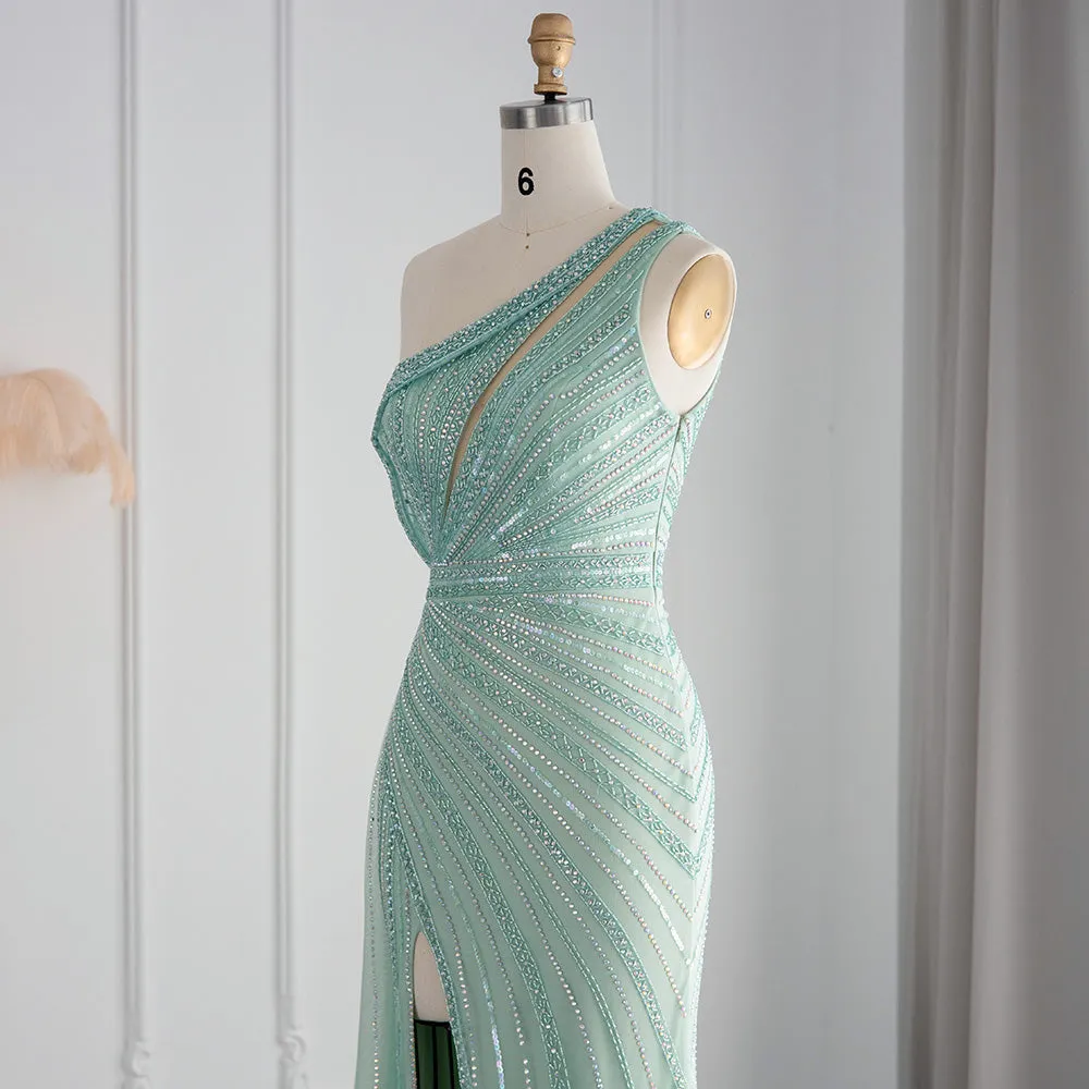 Luxury Pink One Shoulder Evening Dress with Overskirt SS337