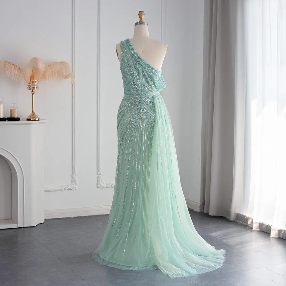 Luxury Pink One Shoulder Evening Dress with Overskirt SS337