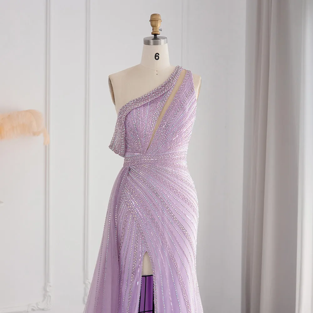 Luxury Pink One Shoulder Evening Dress with Overskirt SS337