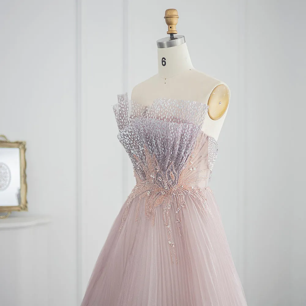 Luxury Pink Scalloped Pleats Evening Dress SS269