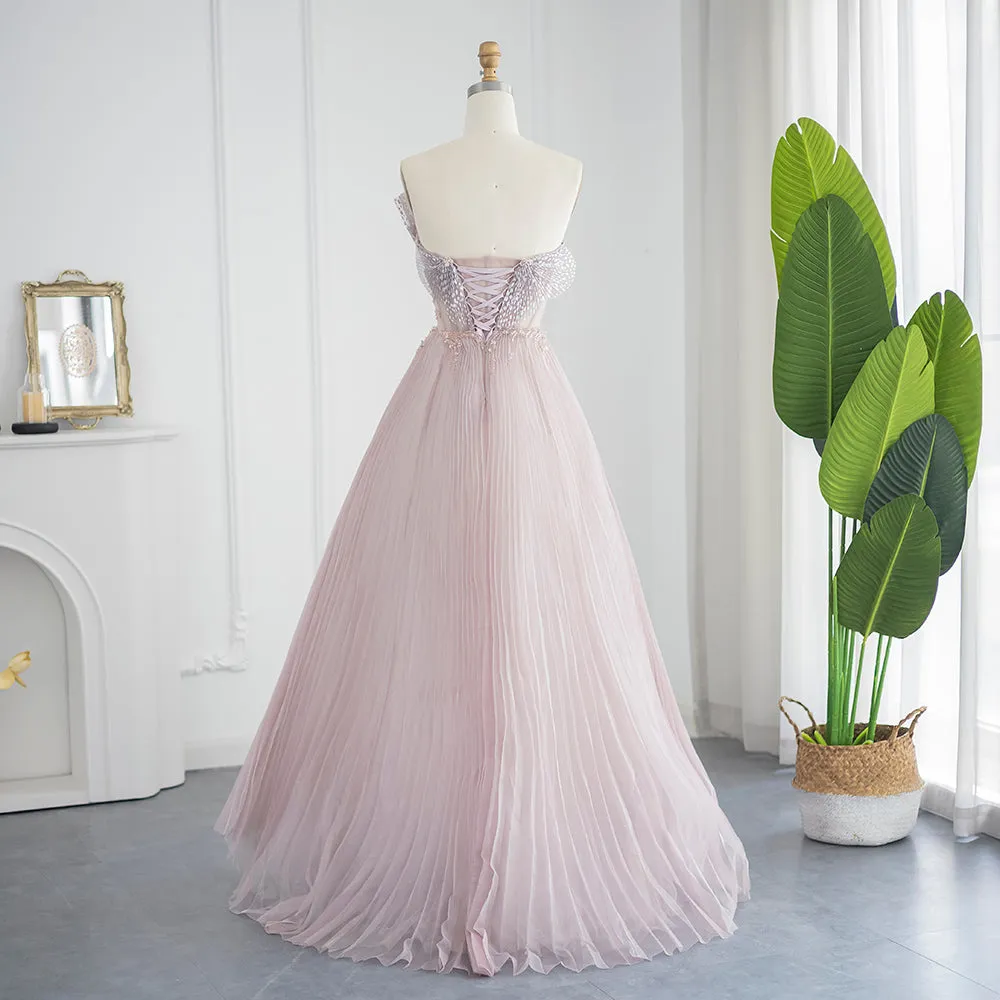 Luxury Pink Scalloped Pleats Evening Dress SS269