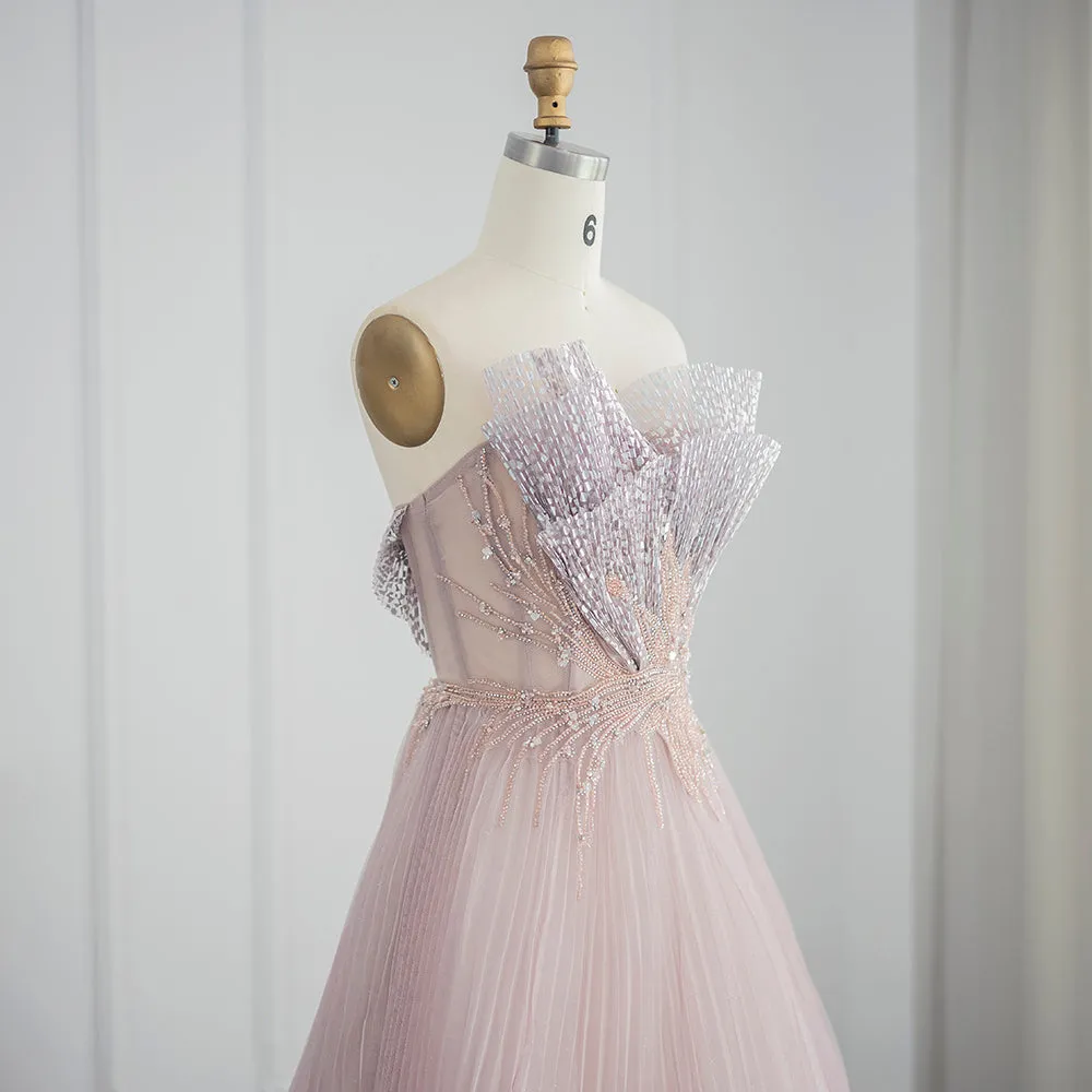 Luxury Pink Scalloped Pleats Evening Dress SS269