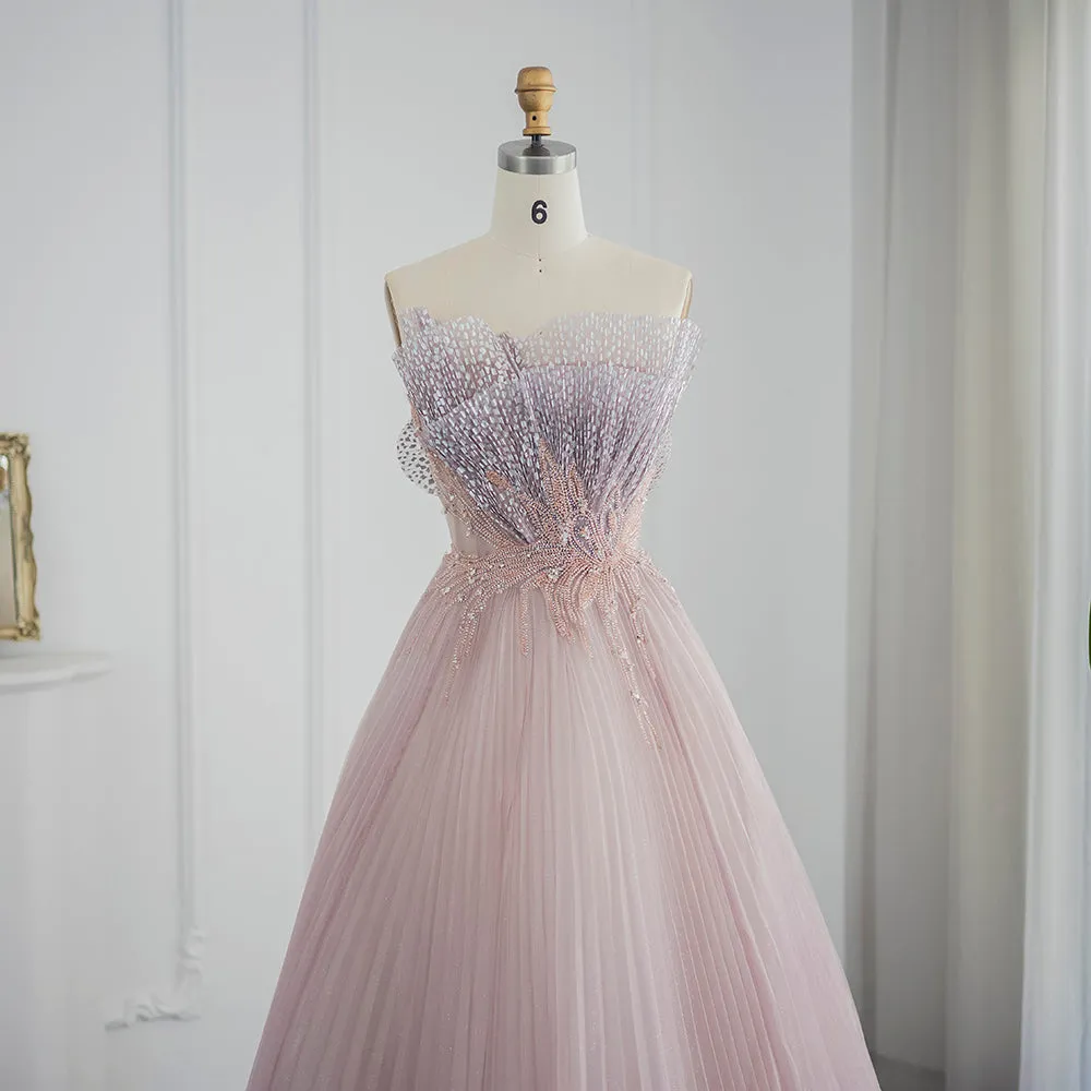 Luxury Pink Scalloped Pleats Evening Dress SS269