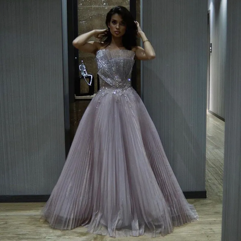 Luxury Pink Scalloped Pleats Evening Dress SS269