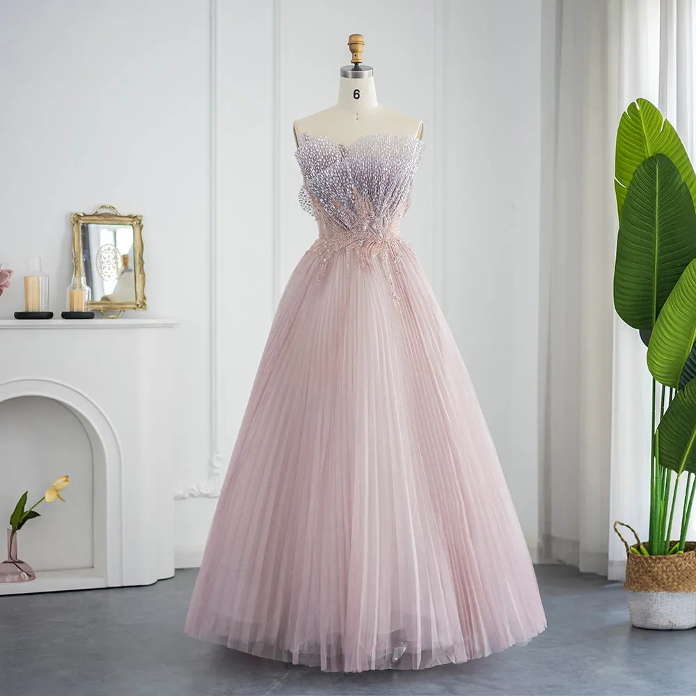 Luxury Pink Scalloped Pleats Evening Dress SS269