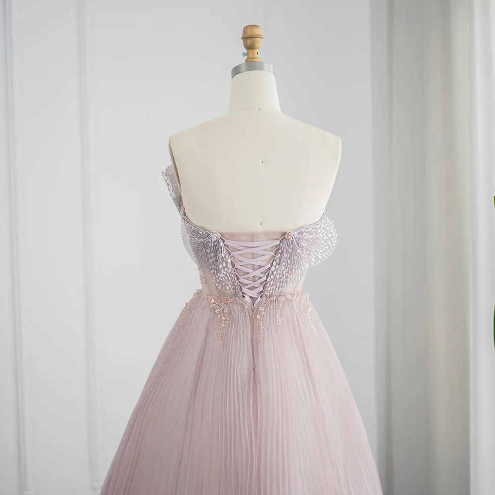 Luxury Pink Scalloped Pleats Evening Dress SS269
