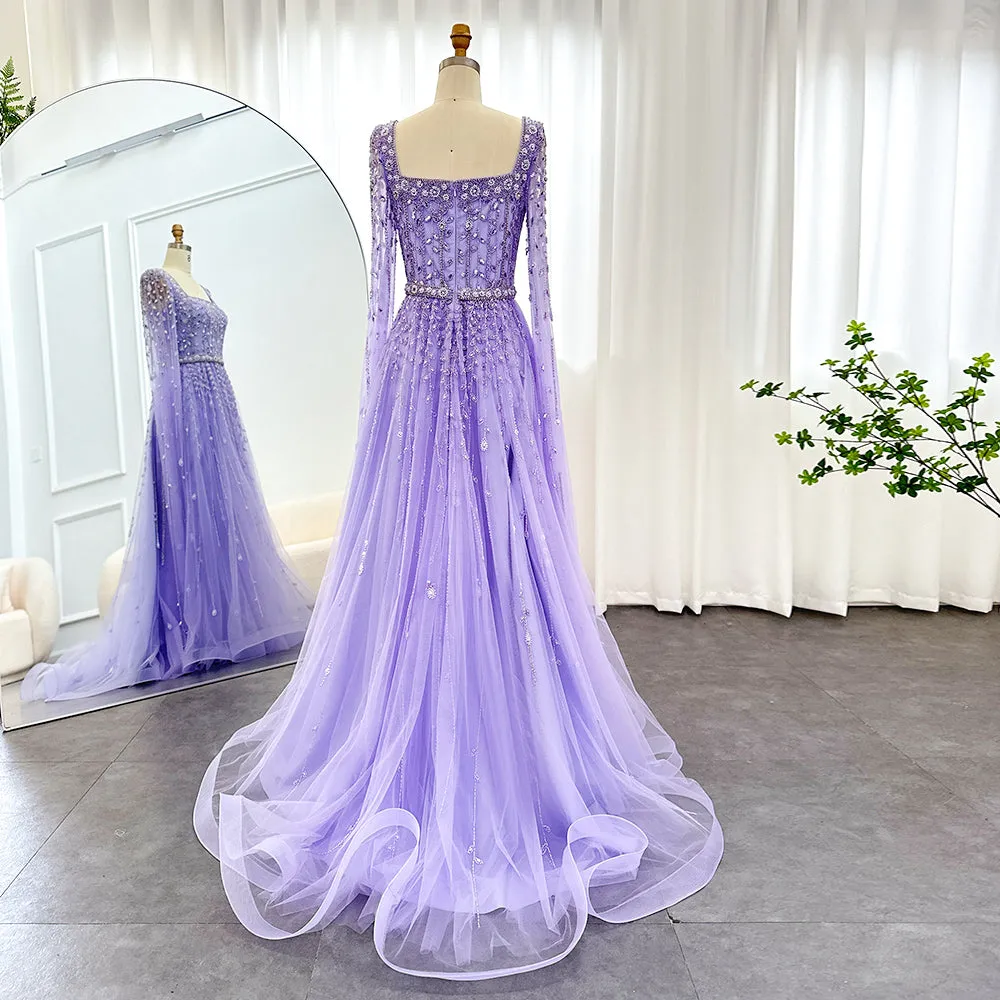 Luxury Square Neck Evening Dress with Cape Sleeves SS494