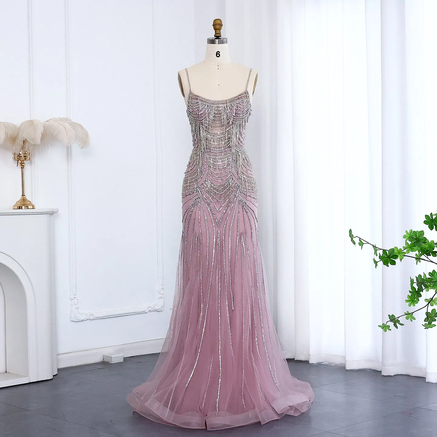Luxury Tassel Spaghetti Mermaid Evening Dress SS029