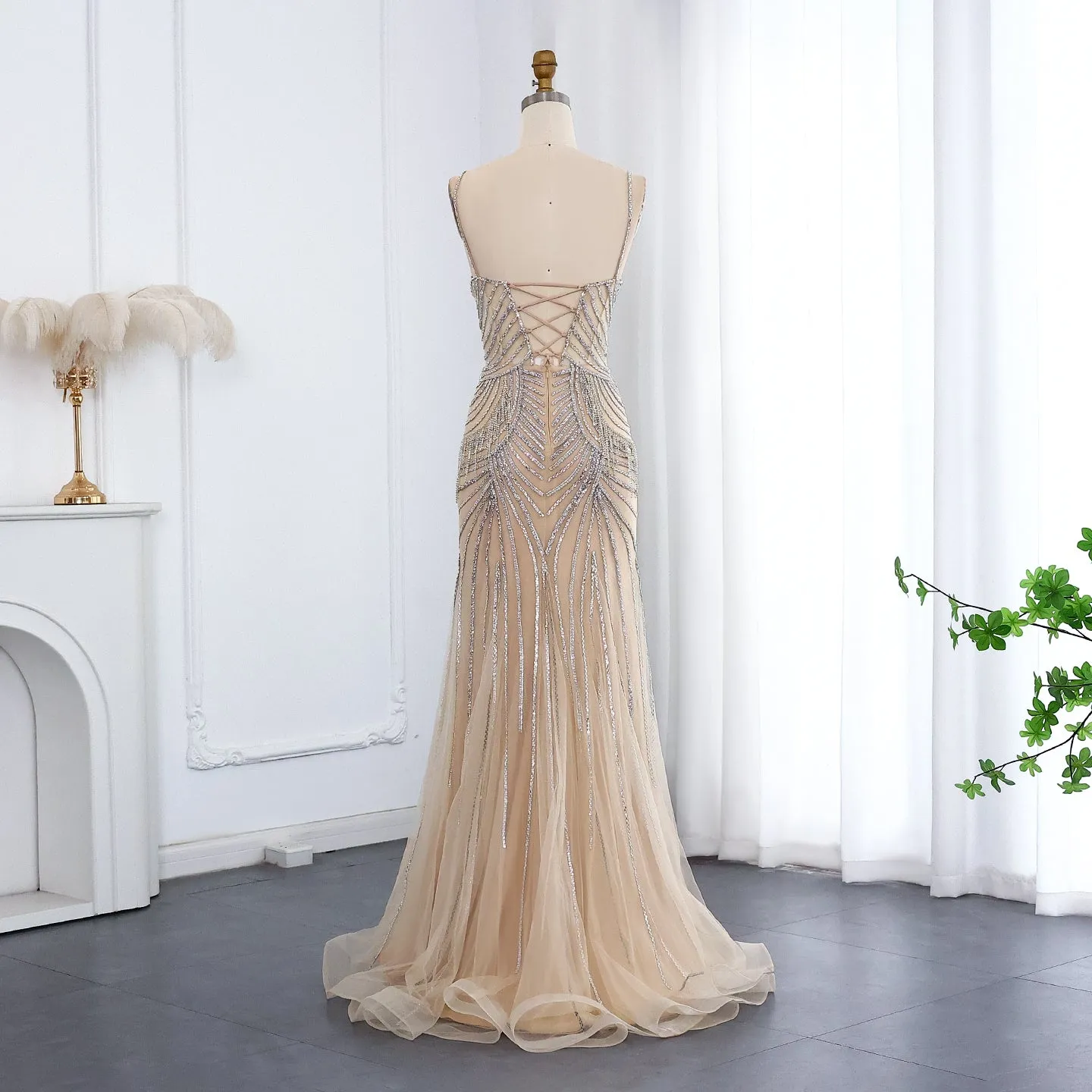 Luxury Tassel Spaghetti Mermaid Evening Dress SS029