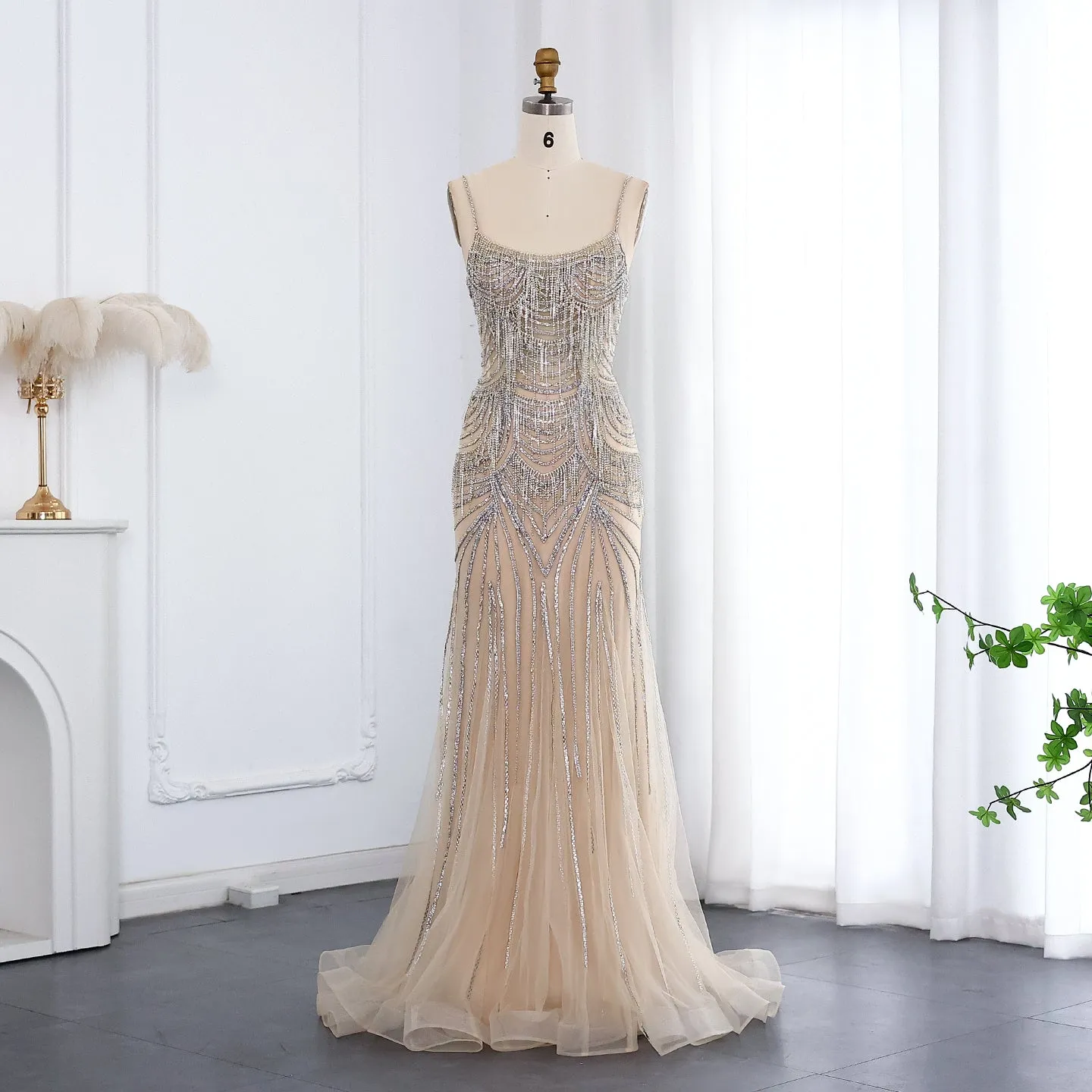 Luxury Tassel Spaghetti Mermaid Evening Dress SS029
