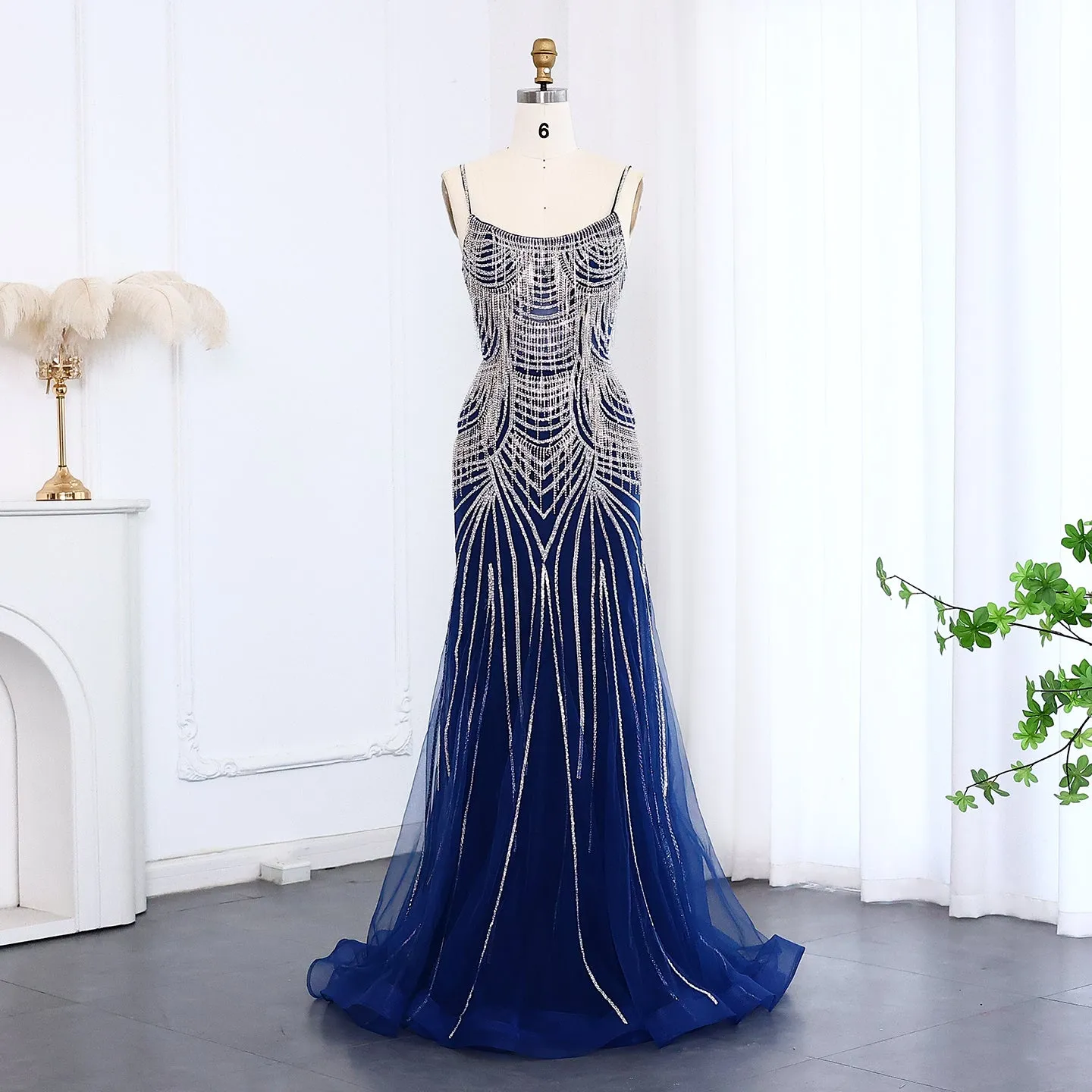 Luxury Tassel Spaghetti Mermaid Evening Dress SS029
