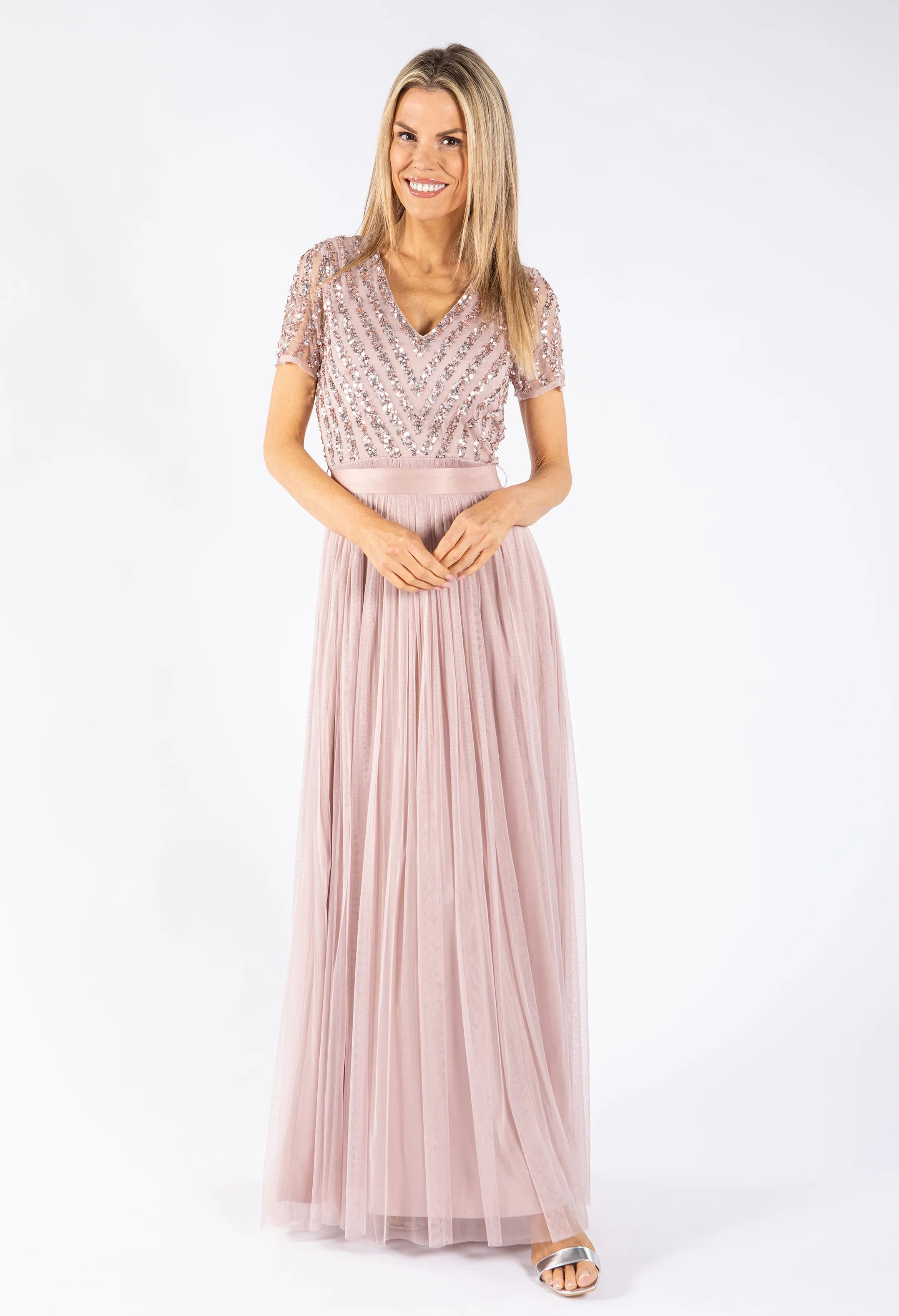 Maya Embellished Maxi Dress With Sash Belt