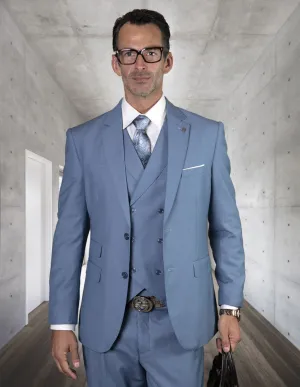 Men's 3pc Suit with Flat Front Pants | ZARGALA-Steel Bue