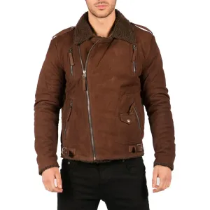 Mens Black Brown Cross Zip Real Leather Biker Jacket Fleece Lined Fitted Smart Casual