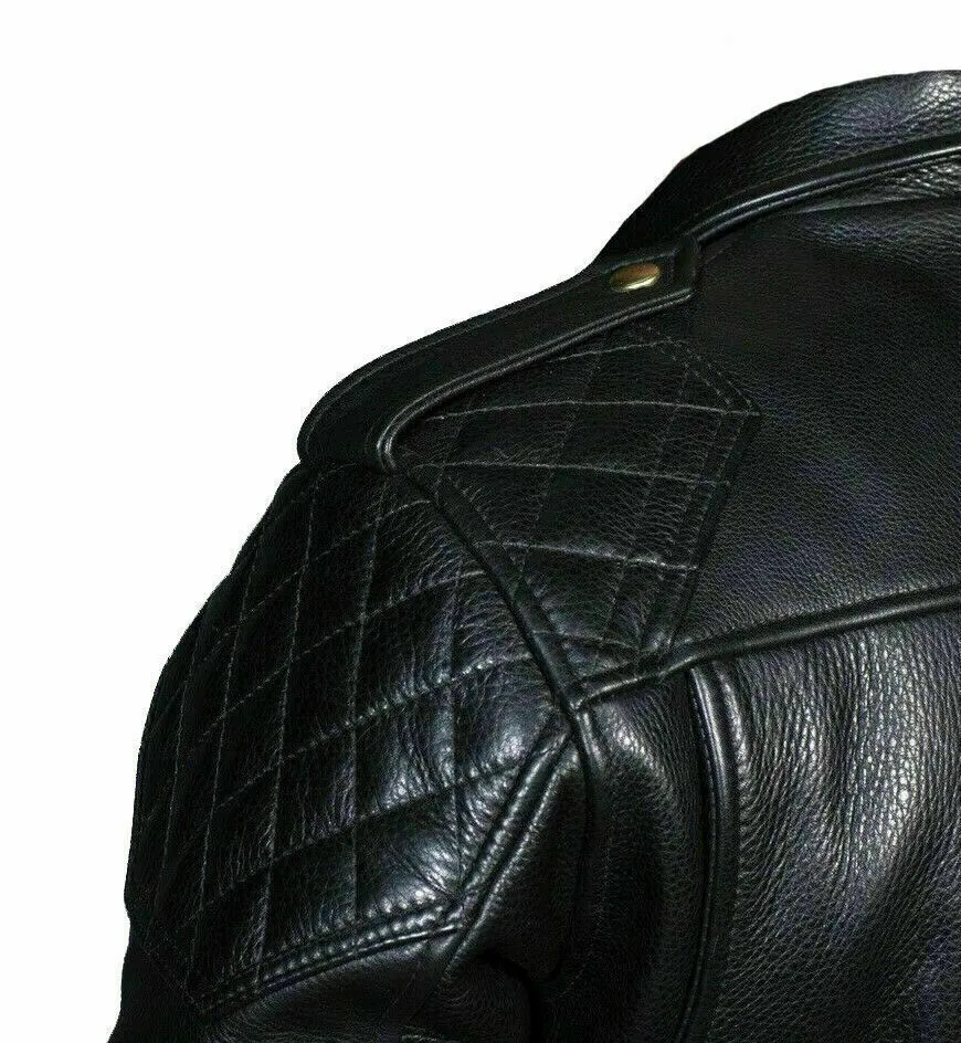 Men's Black Premium Leather Brando Biker Jacket