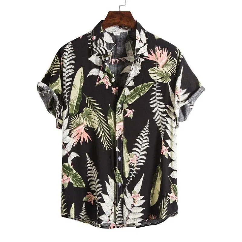 Mens Hawaiian Shirt Tropical Beach Floral Shirts Men Summer New Casual Button Down Short Sleeve Shirt Men Camisa Masculina