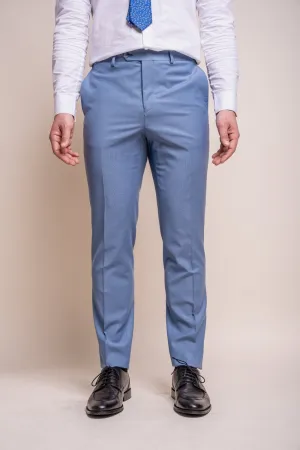 Men's Wool Blend Slim Fit Trousers- BOND - Ocean Blue