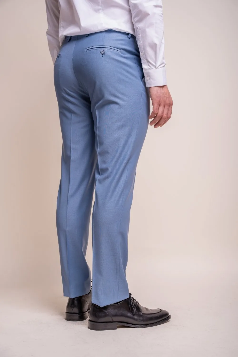 Men's Wool Blend Slim Fit Trousers- BOND - Ocean Blue