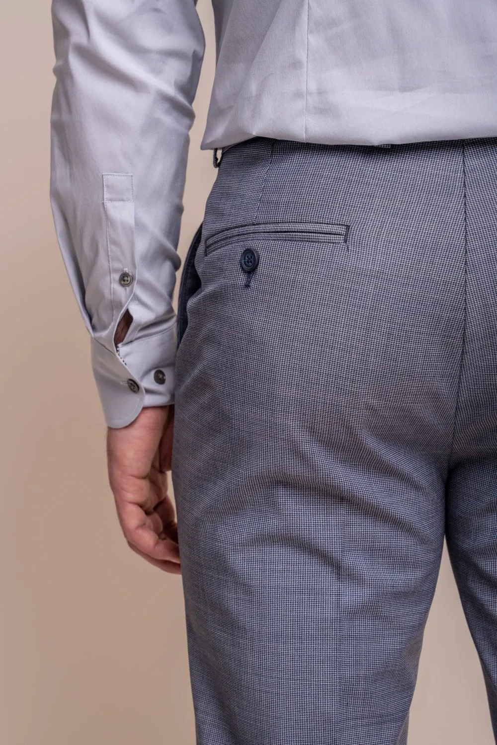 Men's Wool Blend Slim Fit Trousers- BOND - Puppytooth Grey