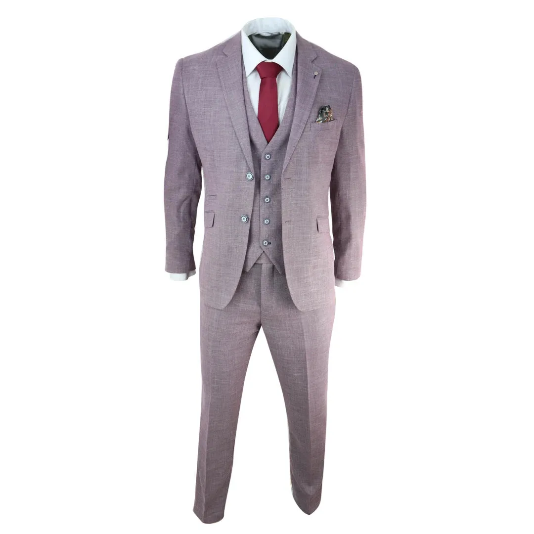 Miami - Men's 3 Piece Suit Blush Pink Summer Linen Wedding Prom Classic