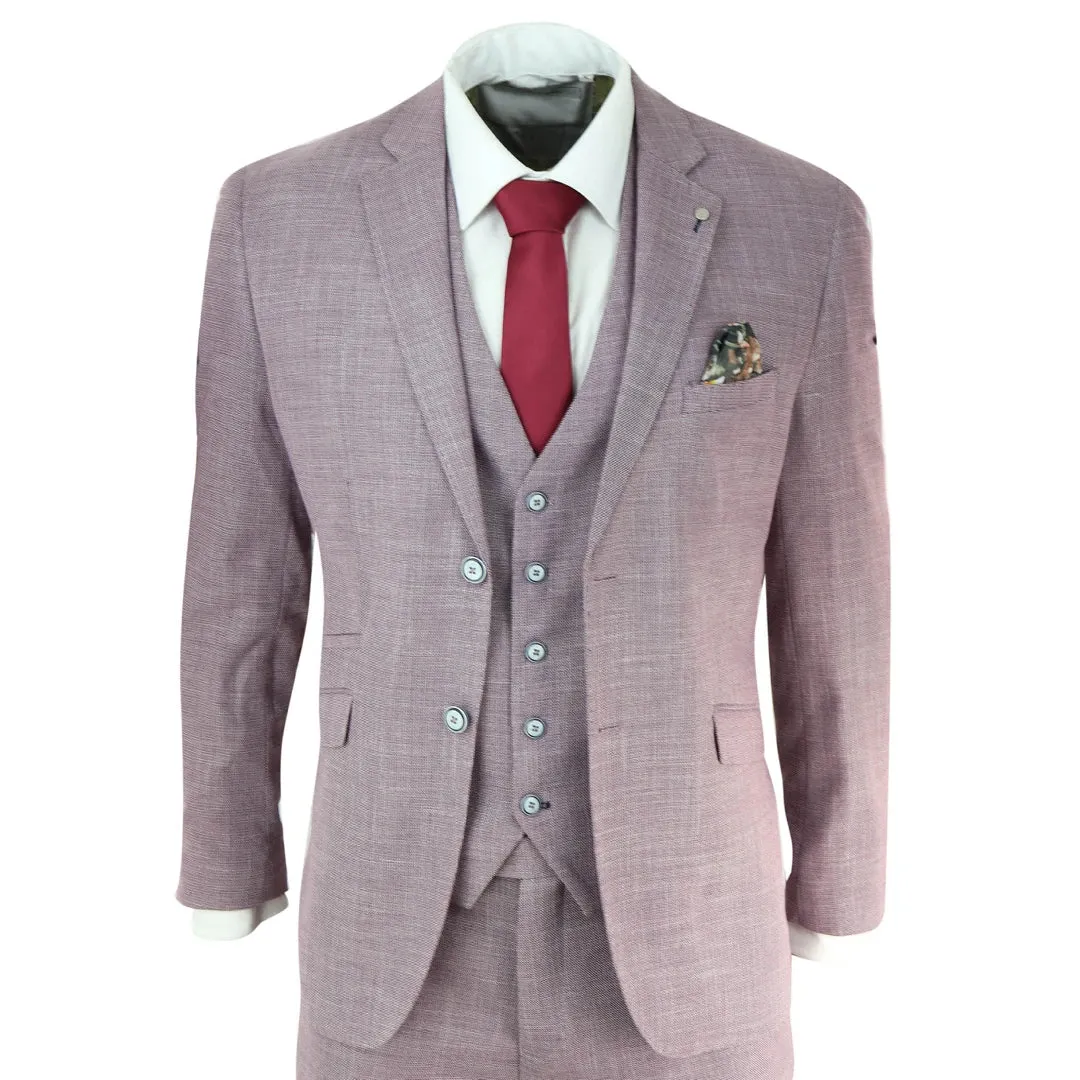 Miami - Men's 3 Piece Suit Blush Pink Summer Linen Wedding Prom Classic