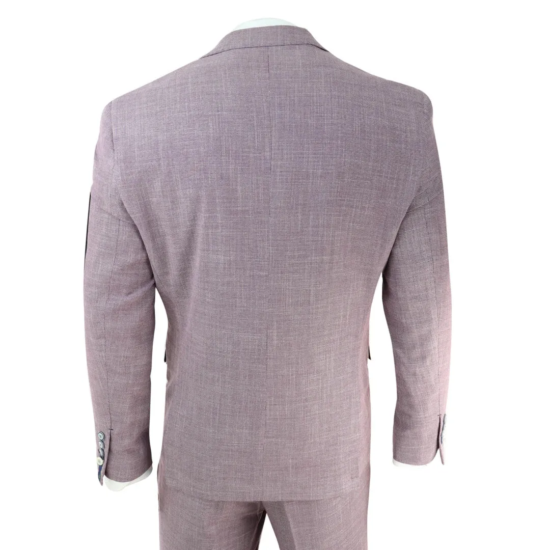 Miami - Men's 3 Piece Suit Blush Pink Summer Linen Wedding Prom Classic