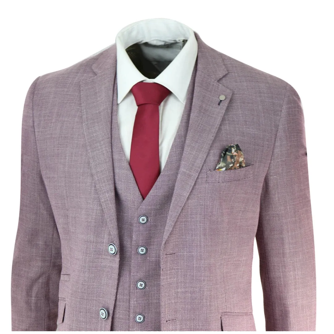 Miami - Men's 3 Piece Suit Blush Pink Summer Linen Wedding Prom Classic