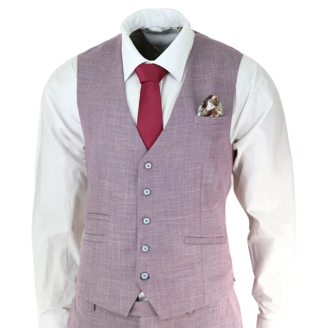 Miami - Men's 3 Piece Suit Blush Pink Summer Linen Wedding Prom Classic