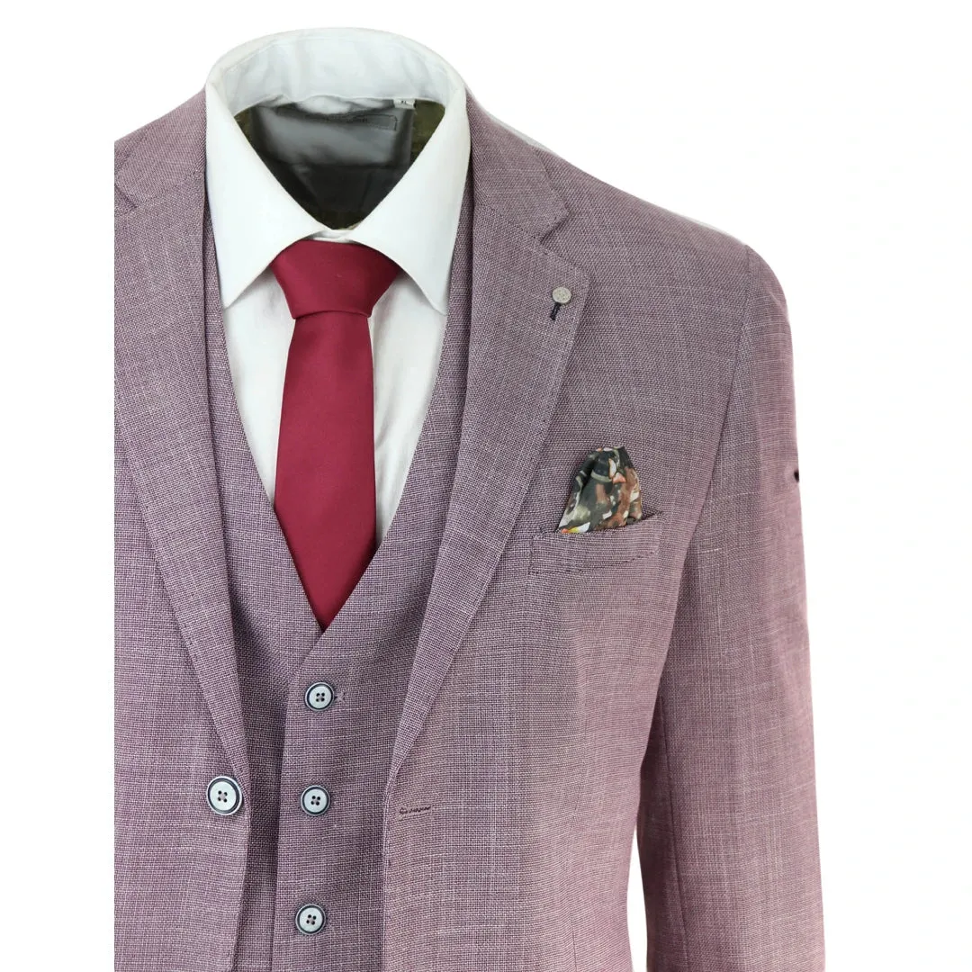 Miami - Men's 3 Piece Suit Blush Pink Summer Linen Wedding Prom Classic