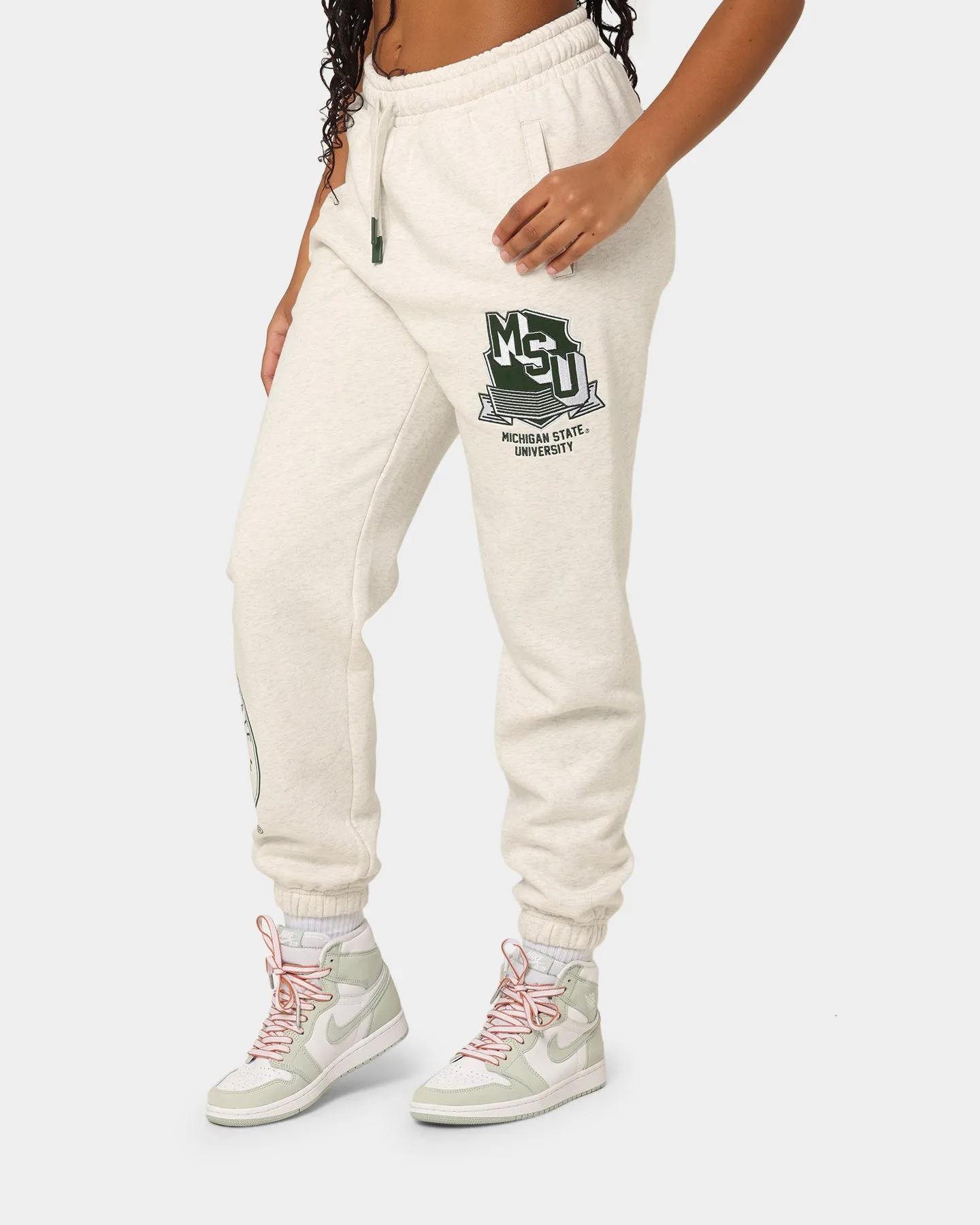 National Collegiate Athletic Association Michigan State University Spartans Women's W Letter Patch Tracksuits Silver Marl Bros