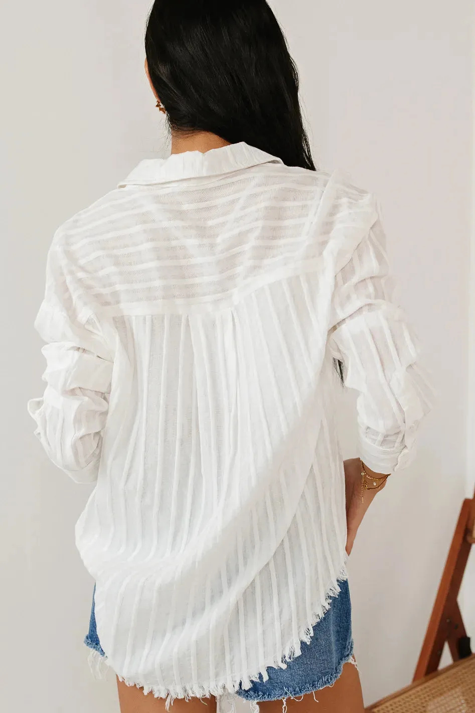 Nyah Striped Button Up in White