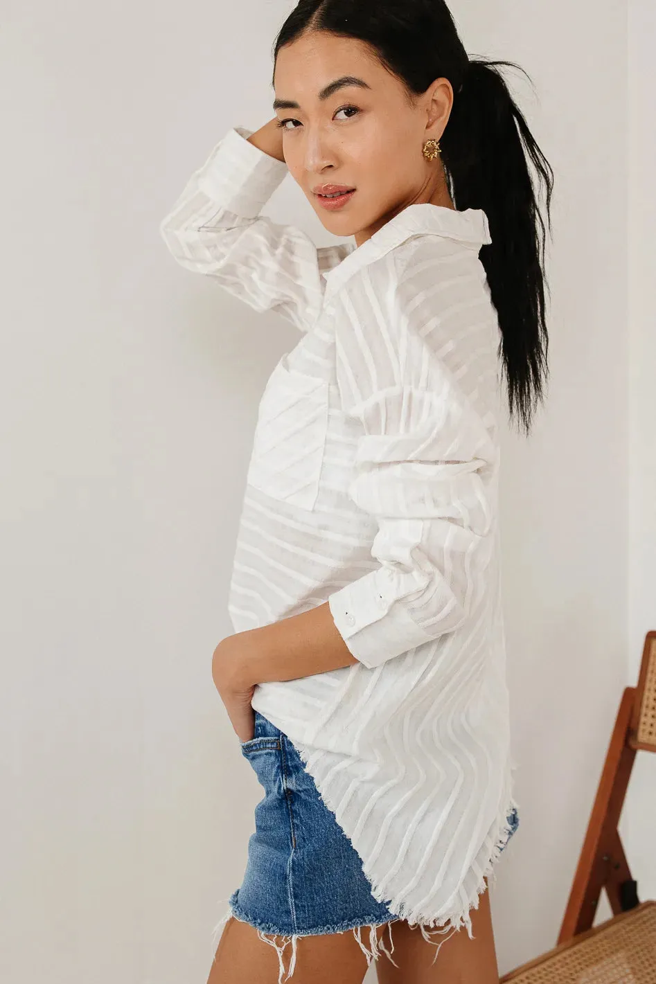 Nyah Striped Button Up in White
