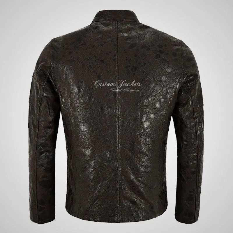OCELOT Leopard Print Brown Biker Leather Jacket For Mens