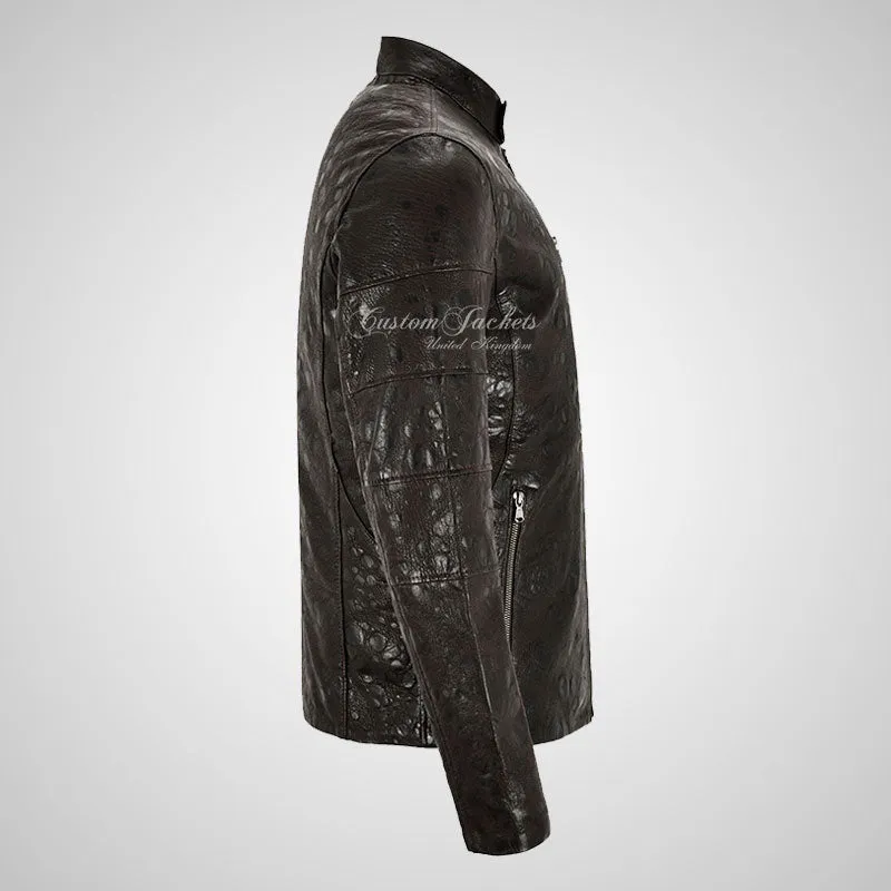 OCELOT Leopard Print Brown Biker Leather Jacket For Mens
