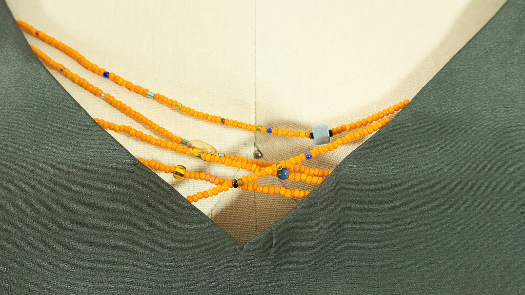 Patchwork Stretch Silk Camisole Grey with Orange Patches Large