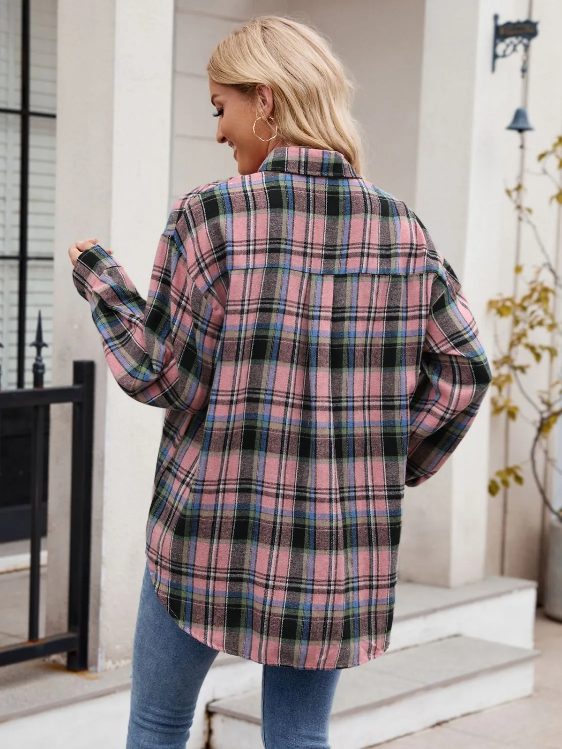 Pocketed Plaid Collared Neck Long Sleeve Shirt- 6 Styles